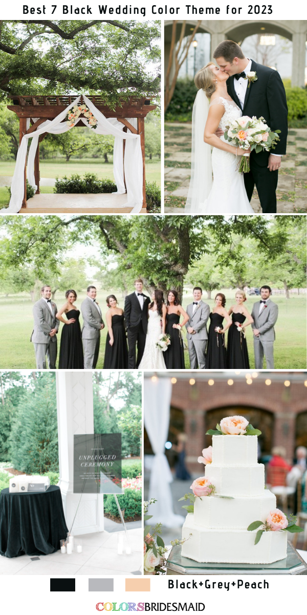 Best 7 Black Wedding Color Themes for 2023 - Black + Grey + Peach