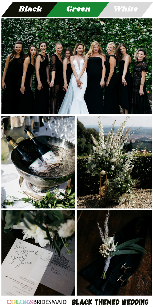 Top 8 black Wedding Color themes for 2024 - Black + Green + White
