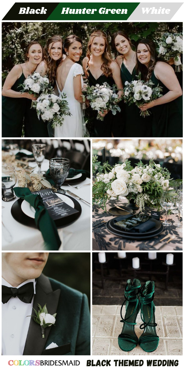 Top 8 black Wedding Color themes for 2024 - Black + Hunter Green + White