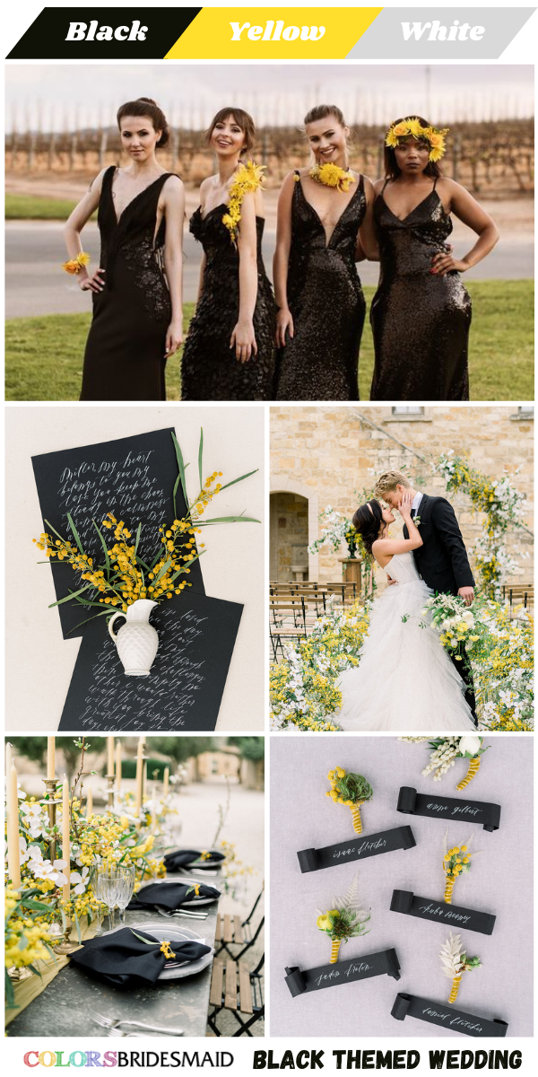 Top 8 black Wedding Color themes for 2024 - Black + Yellow + White