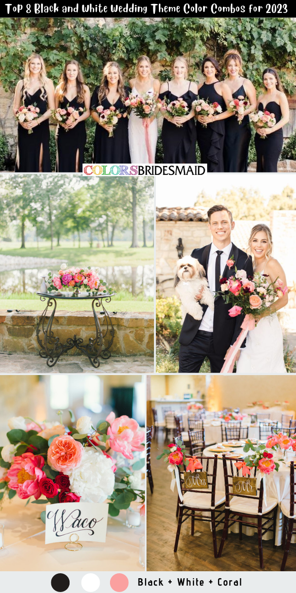 Top 8 Black and White Wedding Theme Color Combos for 2023 - Black + White + Coral