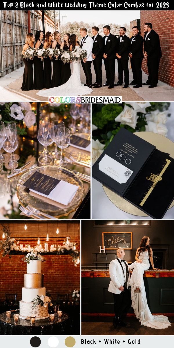 Top 8 Black and White Wedding Theme Color Combos for 2023 - Black + White + Gold