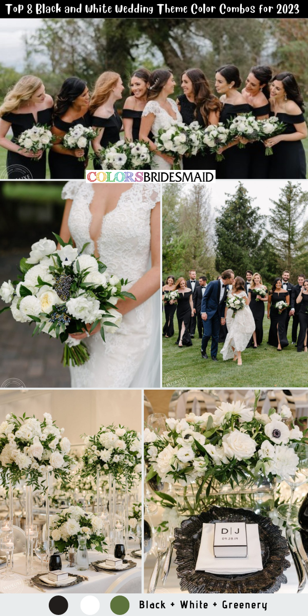 Top 8 Black and White Wedding Theme Color Combos for 2023  - Black + White + Greenery