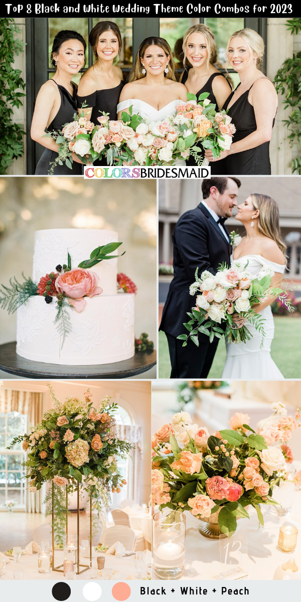 Top 8 Black and White Wedding Theme Color Combos for 2023 - Black + White + Peach