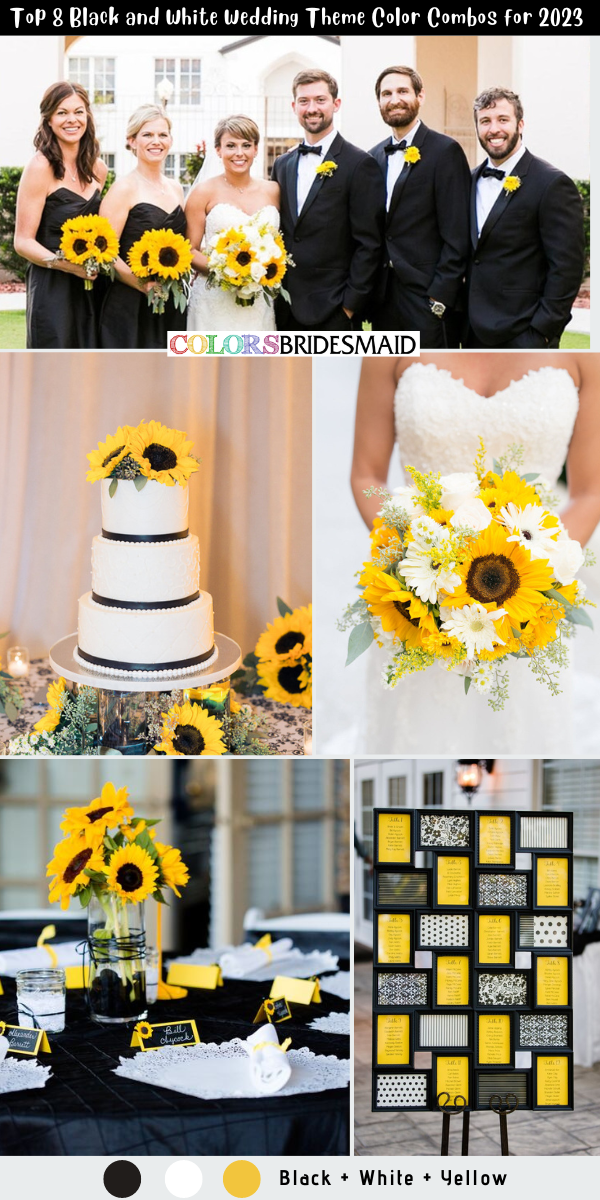 Top 8 Black and White Wedding Theme Color Combos for 2023 - Black + White + Yellow