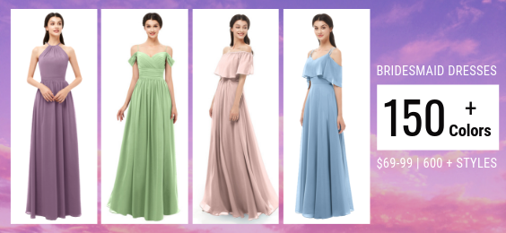 500+ styles de robes de demoiselle d'honneur dans 150+ couleurs, 69-99$, personnalisation libre