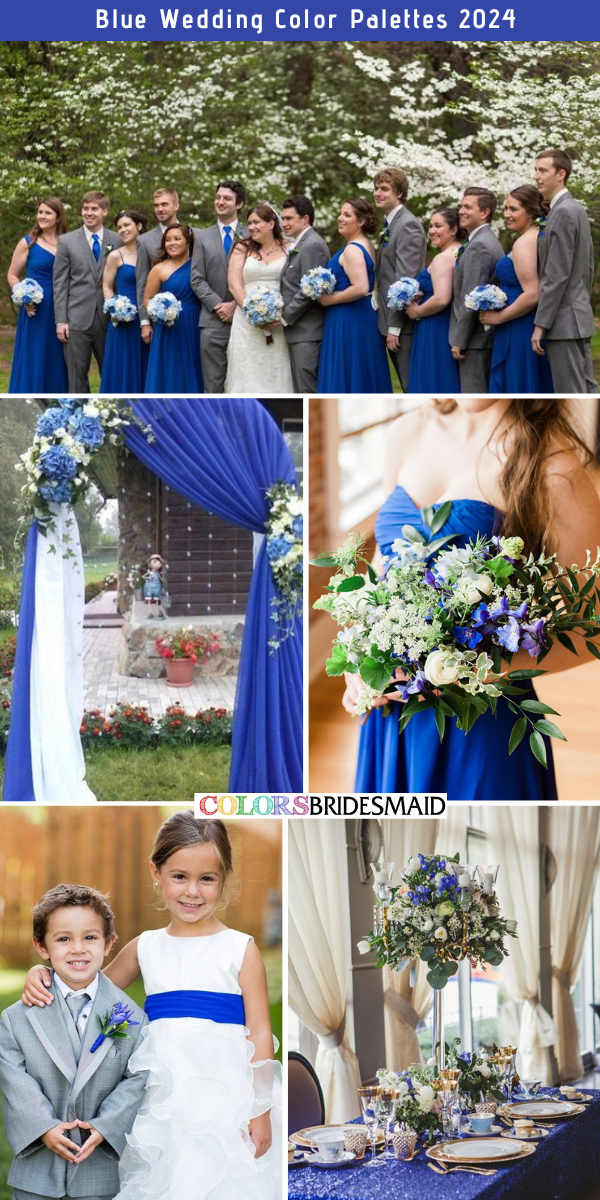Royal Blue Wedding Color Palettes 2024, Royal Blue Bridesmaid Dresses, Grey  Groom Suit - ColorsBridesmaid