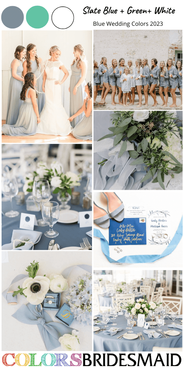 top 8 blue wedding color schemes for 2023 slate blue green and white
