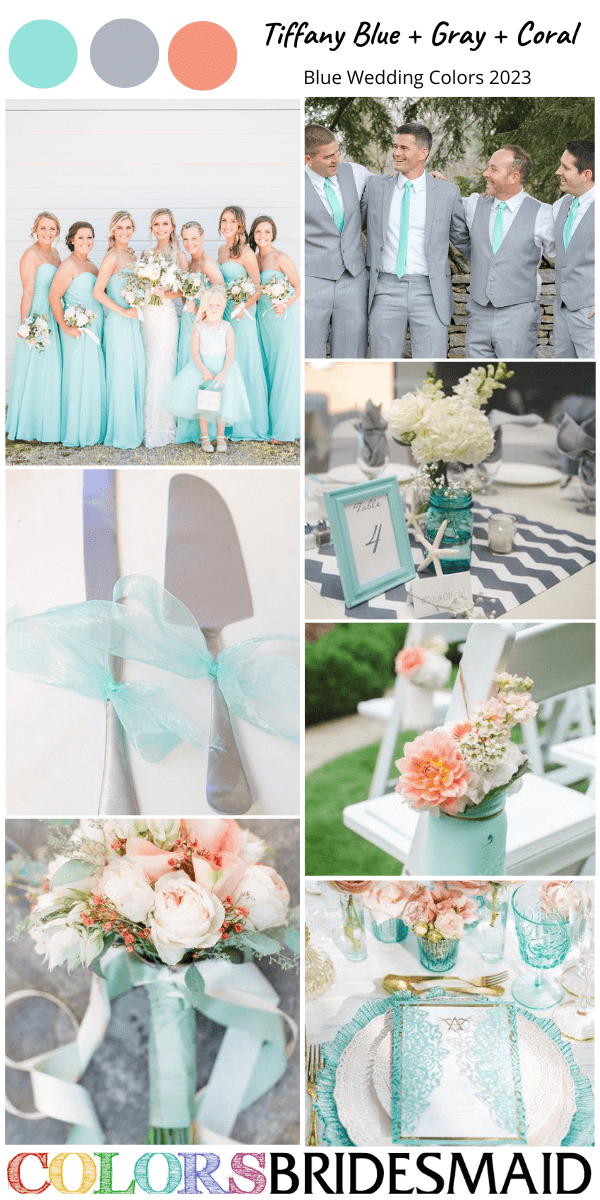 top 8 blue wedding color schemes for 2023 tiffany blue gray and coral