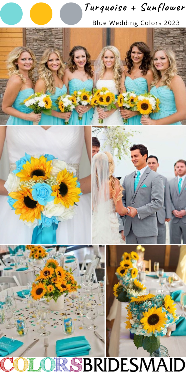 top 8 blue wedding color schemes for 2023 Turquoise Blue and Sunflower