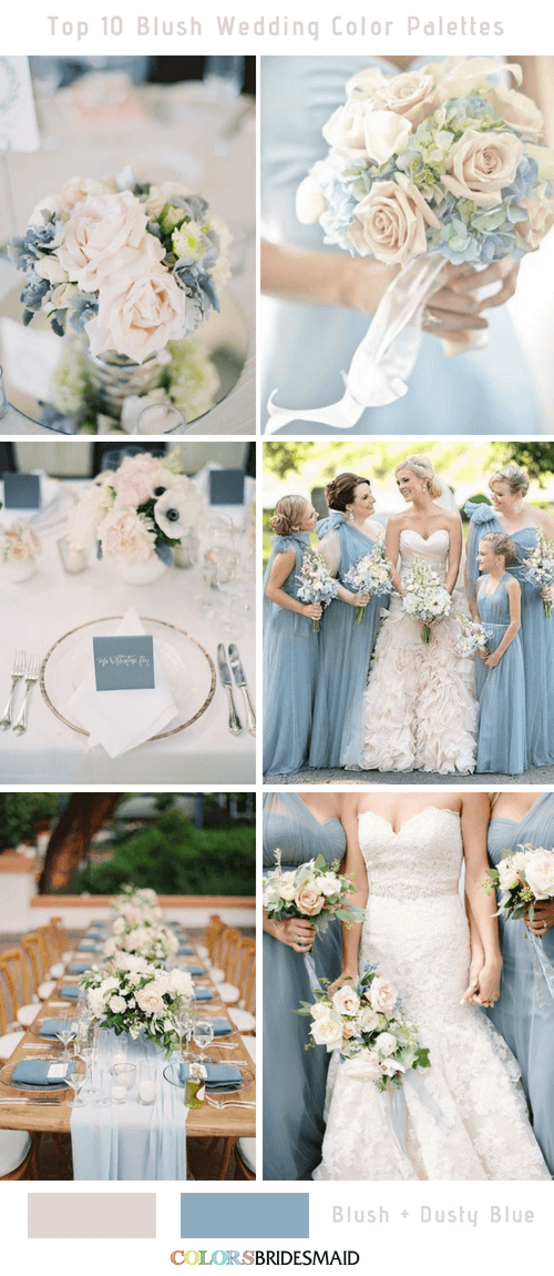 Top 10 Palettes de couleurs de mariage blush - Blush et bleu poussiéreux