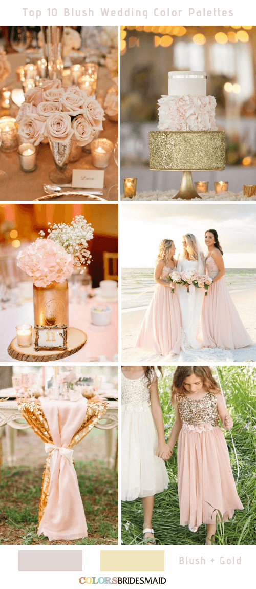 Las 10 mejores paletas de colores para bodas blush - Blush y dorado