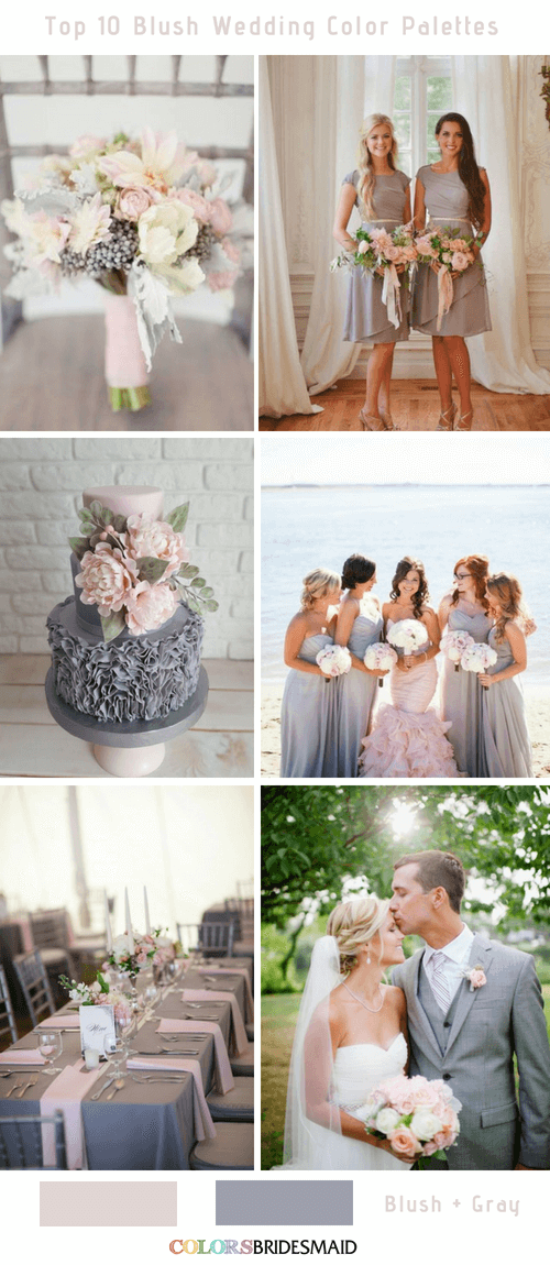 Top 10 Paletas de cor de casamento Blush - Blush e Cinza