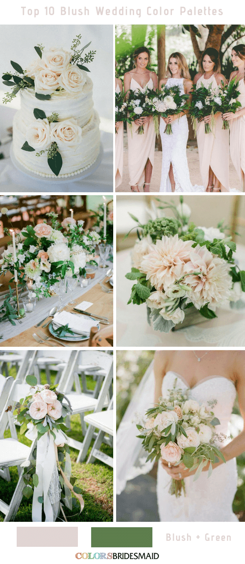 Las 10 mejores paletas de colores para bodas en rubor - Blush y verde