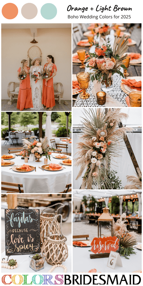 Best 8 Boho Wedding Color Ideas for 2025 - Orange + Light Brown
