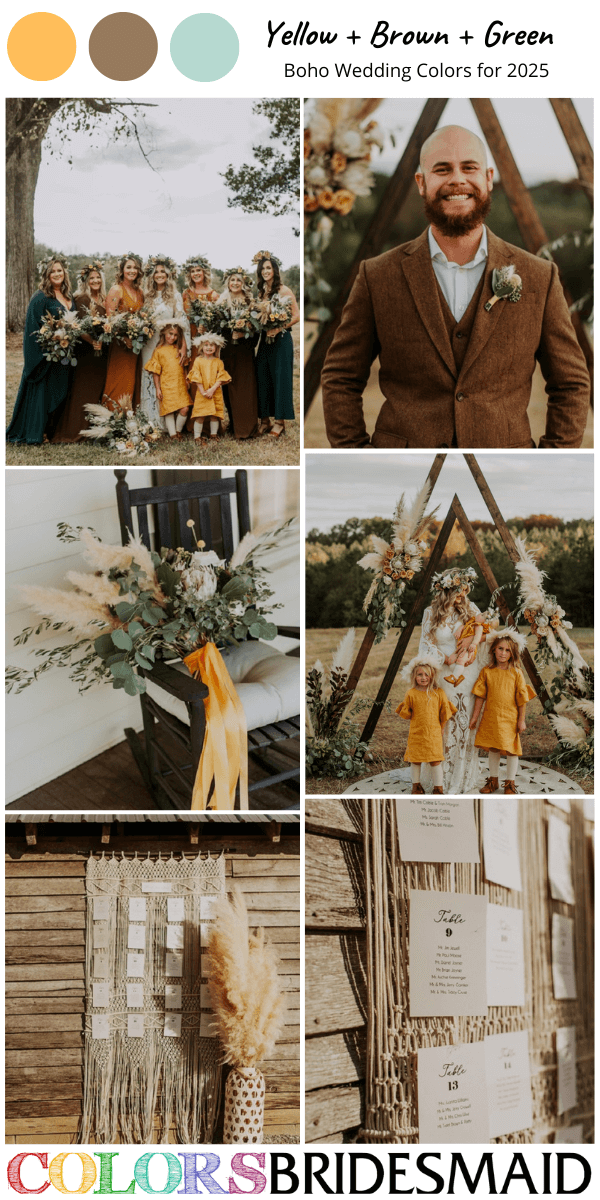 Best 8 Boho Wedding Color Ideas for 2025 - Yellow + Brown + Green