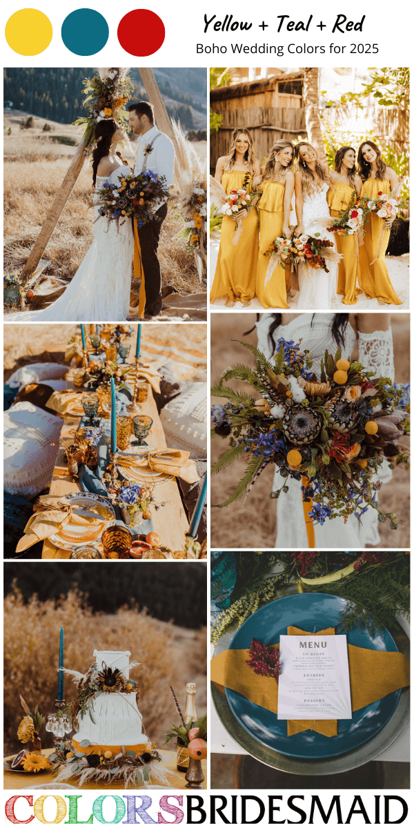 Best 8 Boho Wedding Color Ideas for 2025 - Yellow + Teal + Red