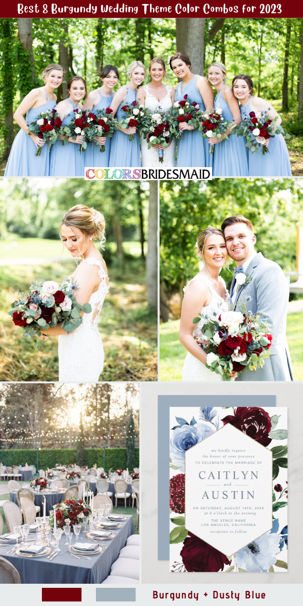 Best 8 Burgundy Wedding Theme Color Combos for 2023  - Burgundy + Dusty Blue