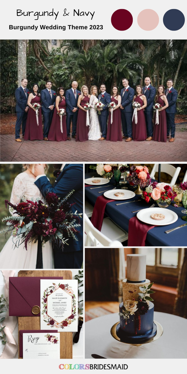 Best 8 Burgundy Wedding Theme Color Combos for 2023  - Burgundy + Navy