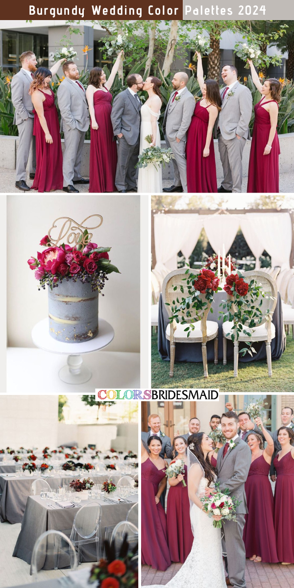 8 Selected Burgundy Wedding Color Combos for 2024 - Burgundy + Grey
