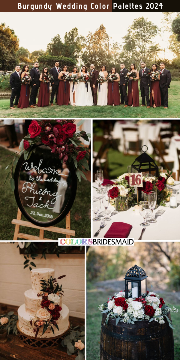 8 Selected Burgundy Wedding Color Combos for 2024 -  Burgundy + Black + White