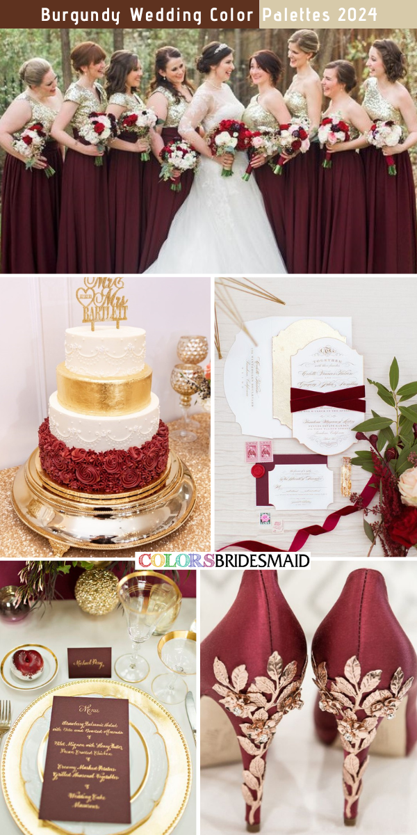 8 Selected Burgundy Wedding Color Combos for 2024 - Burgundy + Gold + White