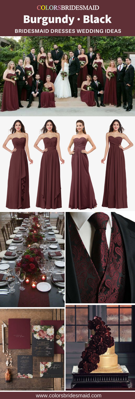 burgundy and black bridesmaid dresses