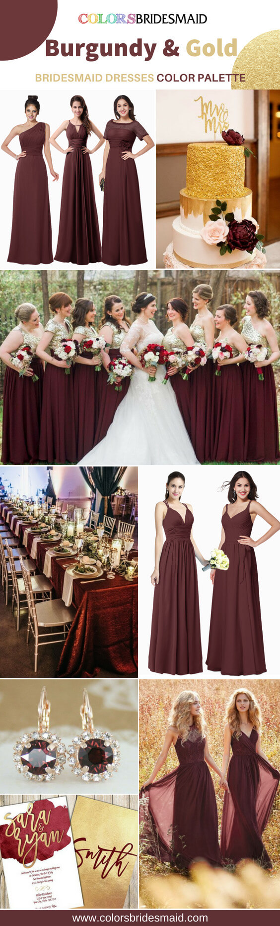 burgundy and gold bridesmaid dresses