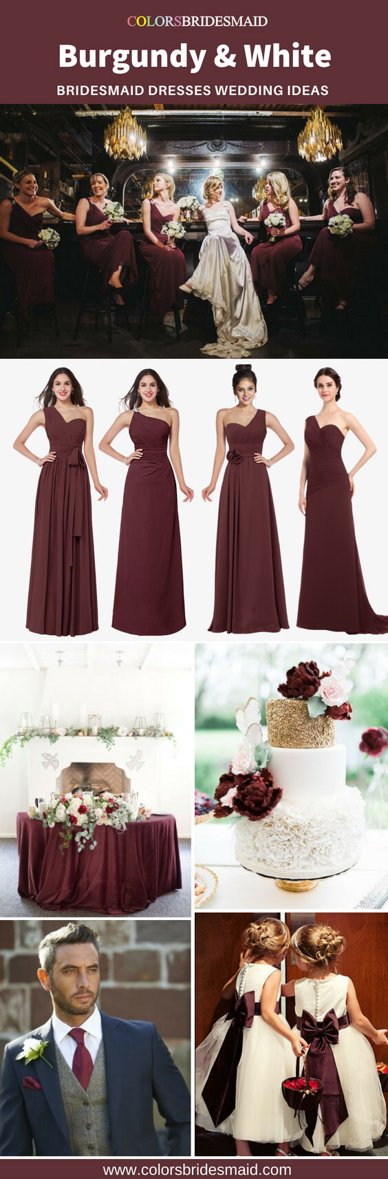 burgundy and white bridesmaid dresses