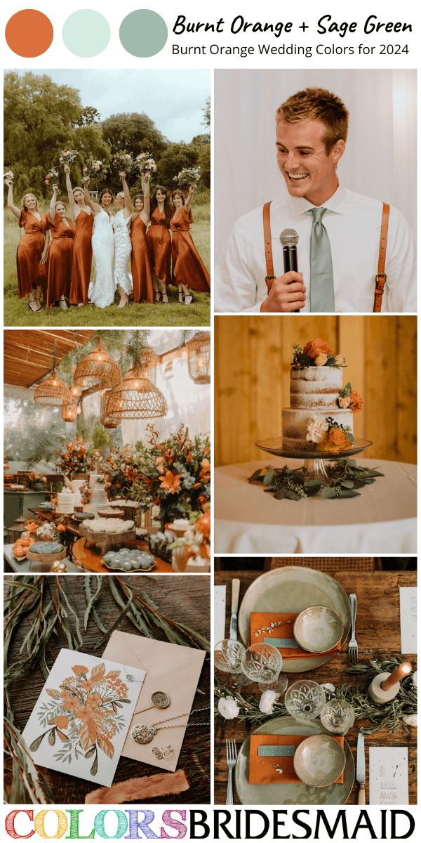Top 8 Burnt Orange Wedding Color Ideas for 2024-Burnt Orange & Sage Green
