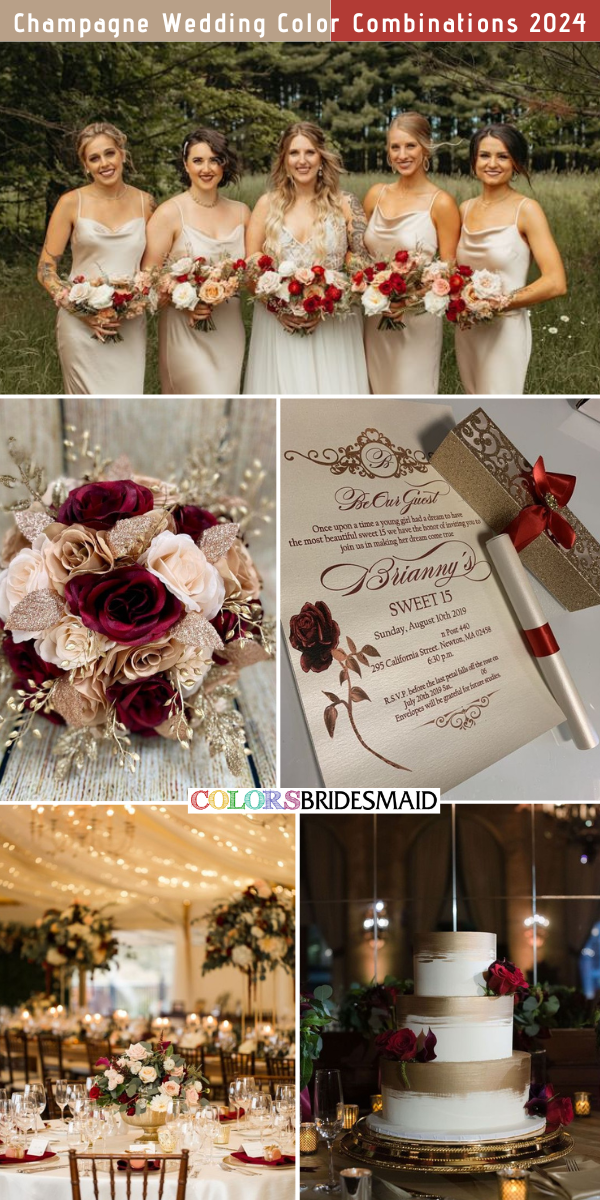 8 Elegant Champagne Wedding Color Combos for 2024 - Champagne + Dark Red