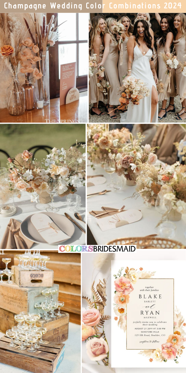 8 Elegant Champagne Wedding Color Combos for 2024 - Champagne + Peach