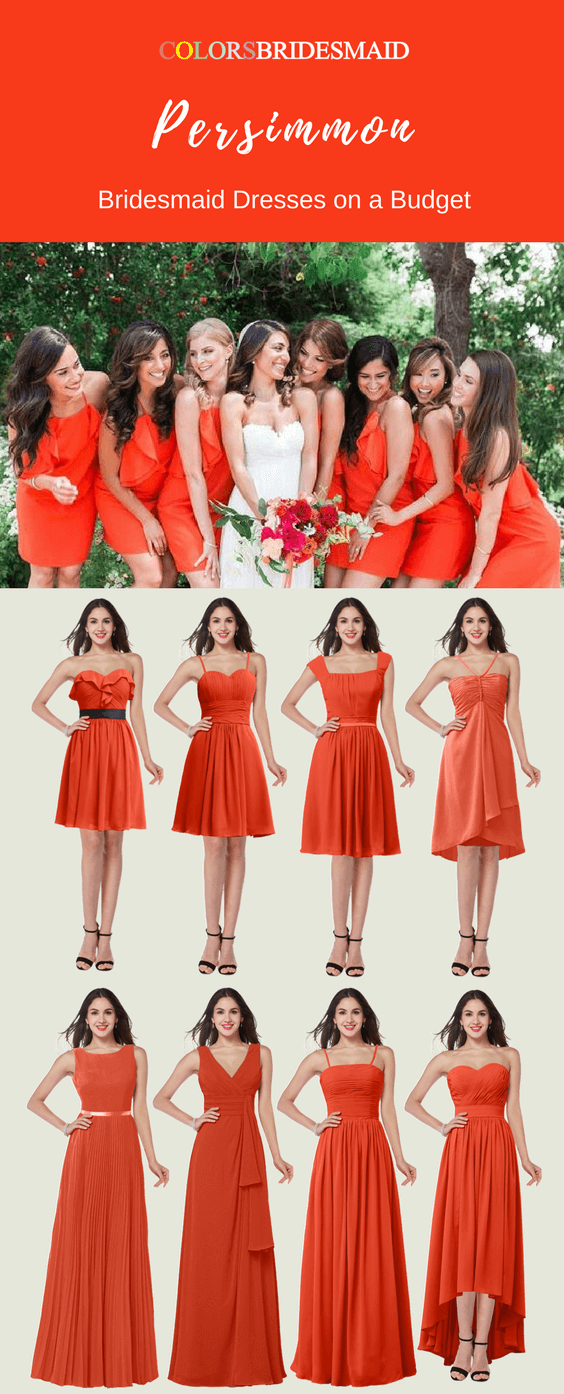 Cheap Chiffon Bridesmaid Dresses in Persimmon Color