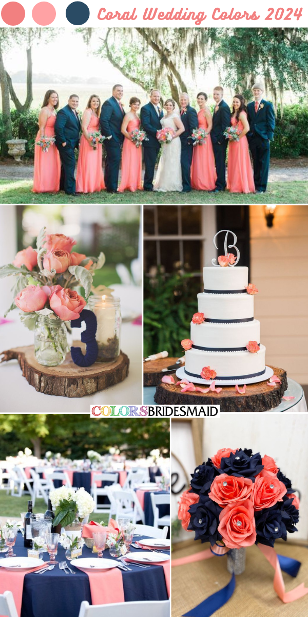 Top Coral Wedding Color Palettes for 2024 - Coral + Navy Blue