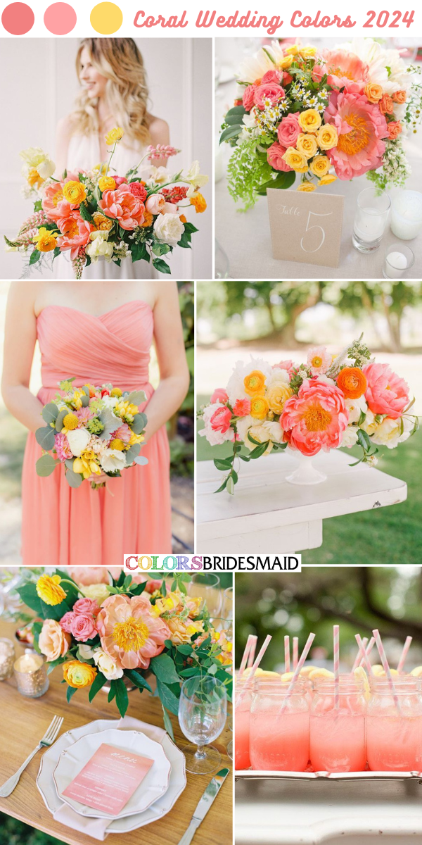 Top Coral Wedding Color Palettes for 2024 - Coral + Yellow