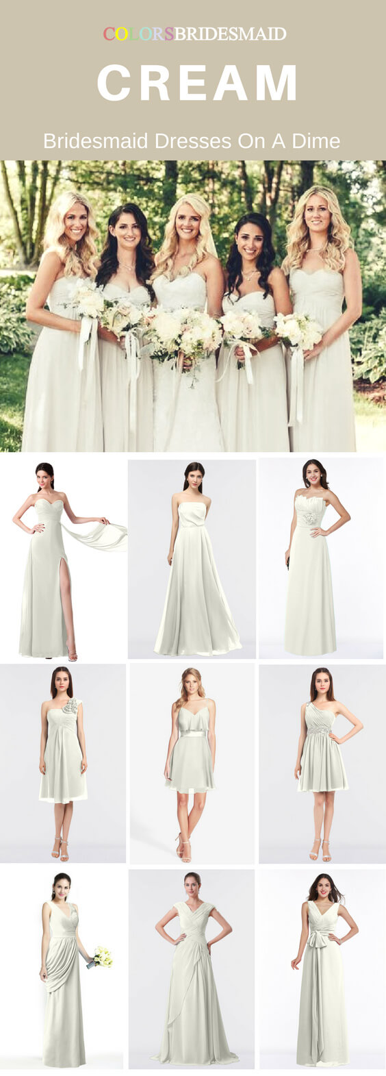 Cream Bridesmaid Dresses For A Spring or Summer Wedding