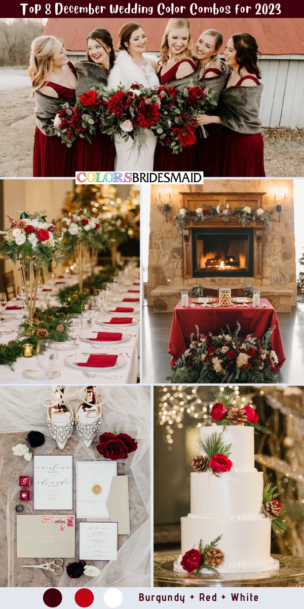 Top 8 December Wedding Color Combos for 2023 - Burgundy + Red + White