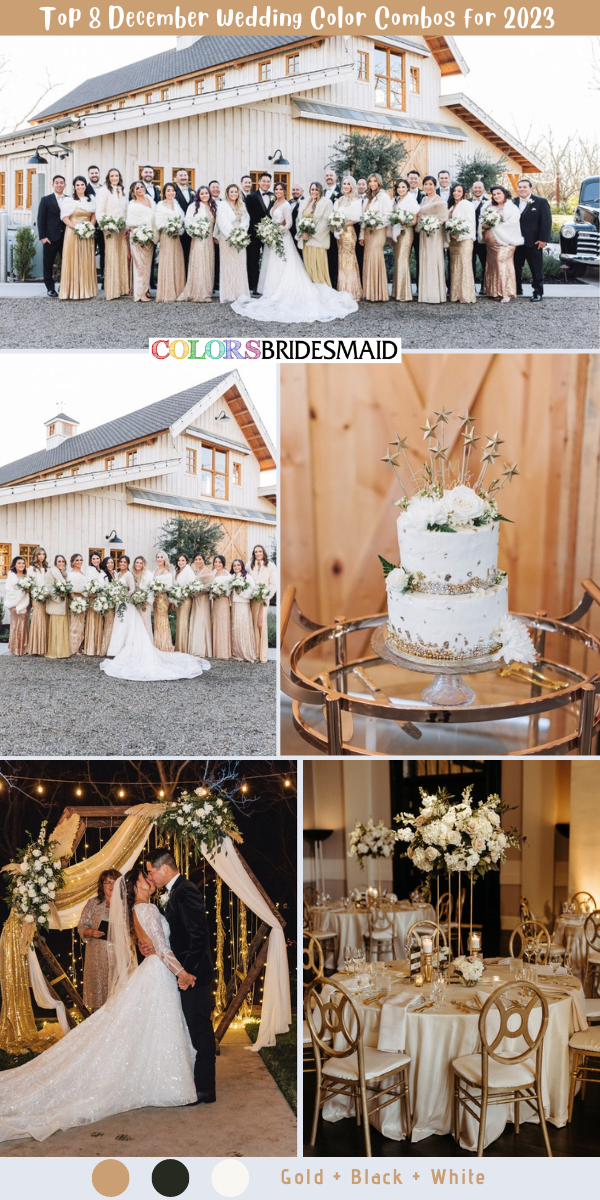 Top 8 December Wedding Color Combos for 2023 - Gold + Black + White