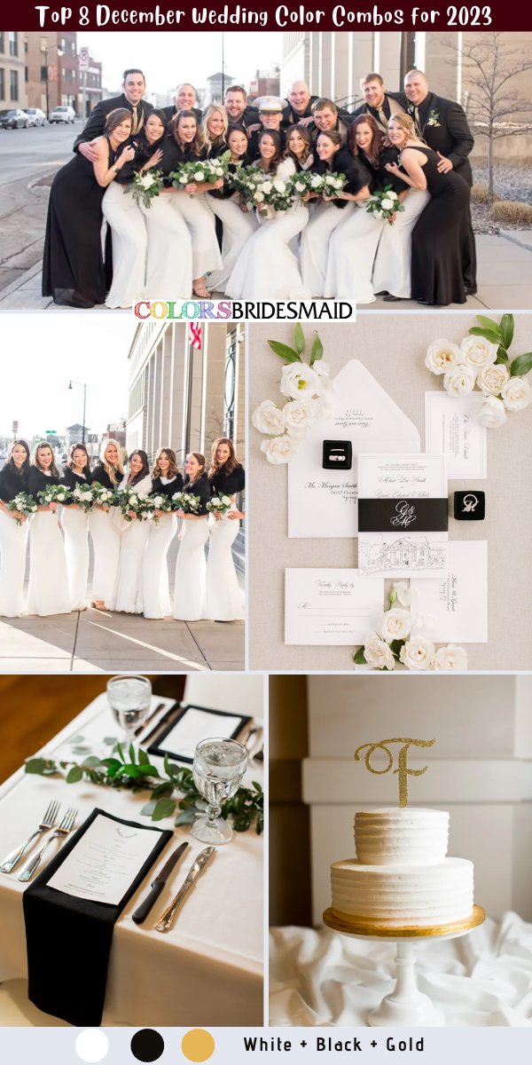 Top 8 December Wedding Color Combos for 2023 - White + Black + Gold