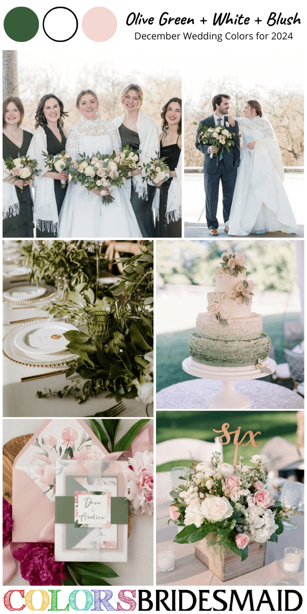 Best 8 December Wedding Color Schemes for 2024-Olive Green, White and Blush