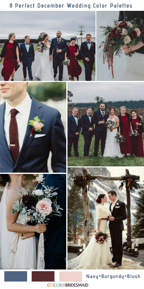 8 Perfect December Wedding Color Palettes Ideas for 2019 - Navy, Burgundy and Blush