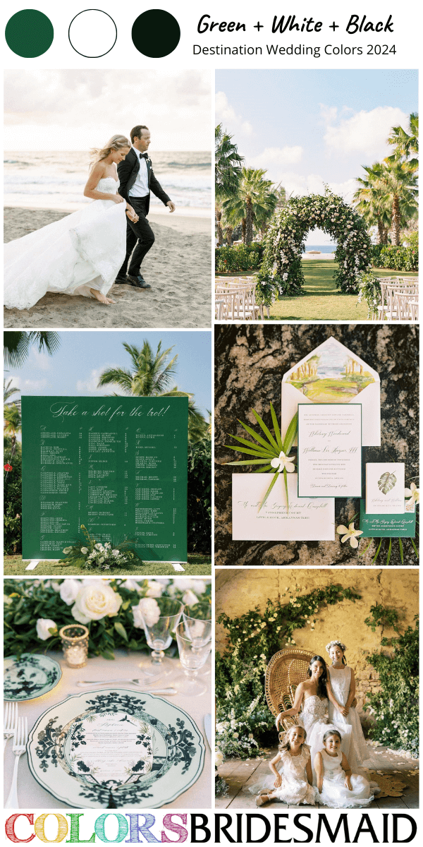 Top 8 Destination Wedding Color Combos 2024 for Green White and Black
