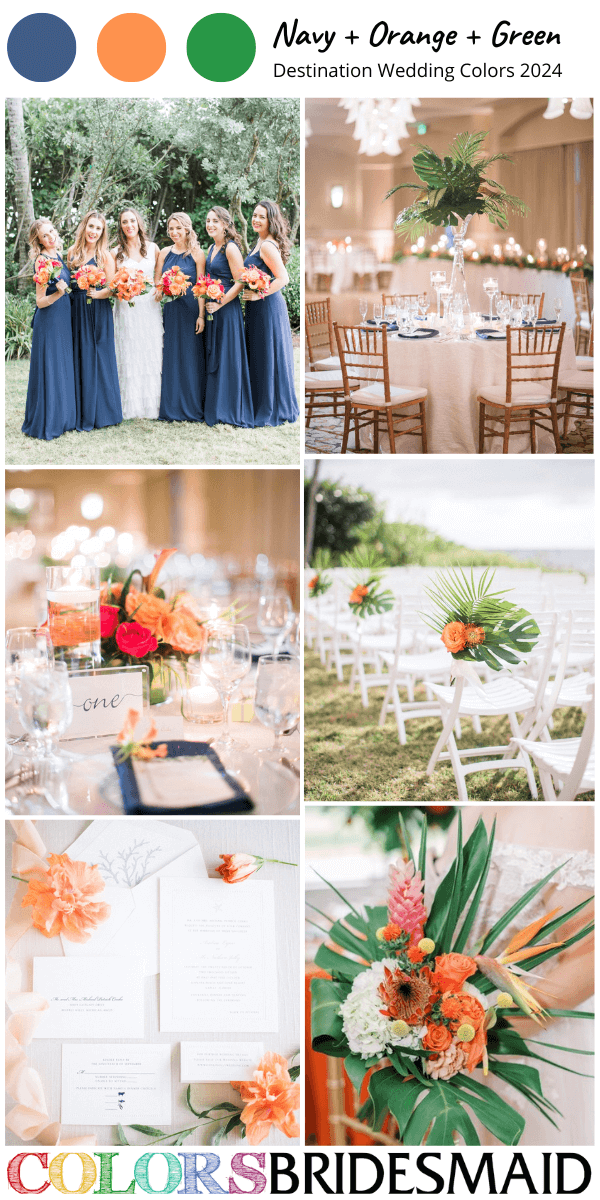 Top 8 Destination Wedding Color Combos 2024 for Navy Orange and Green