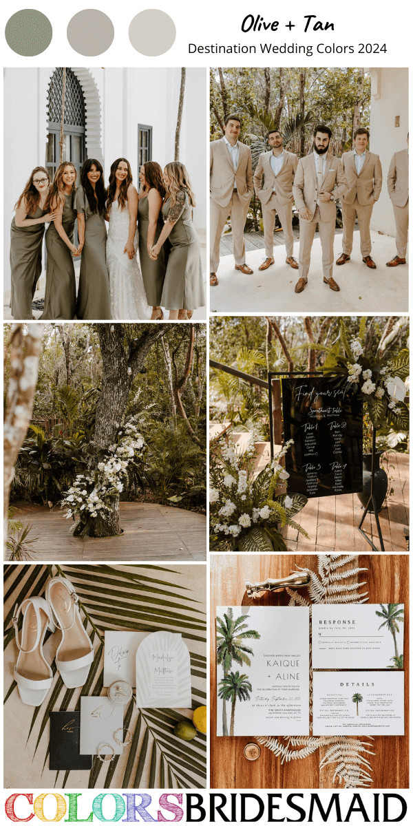 Top 8 Destination Wedding Color Combos 2024 for Olive Green and Tan