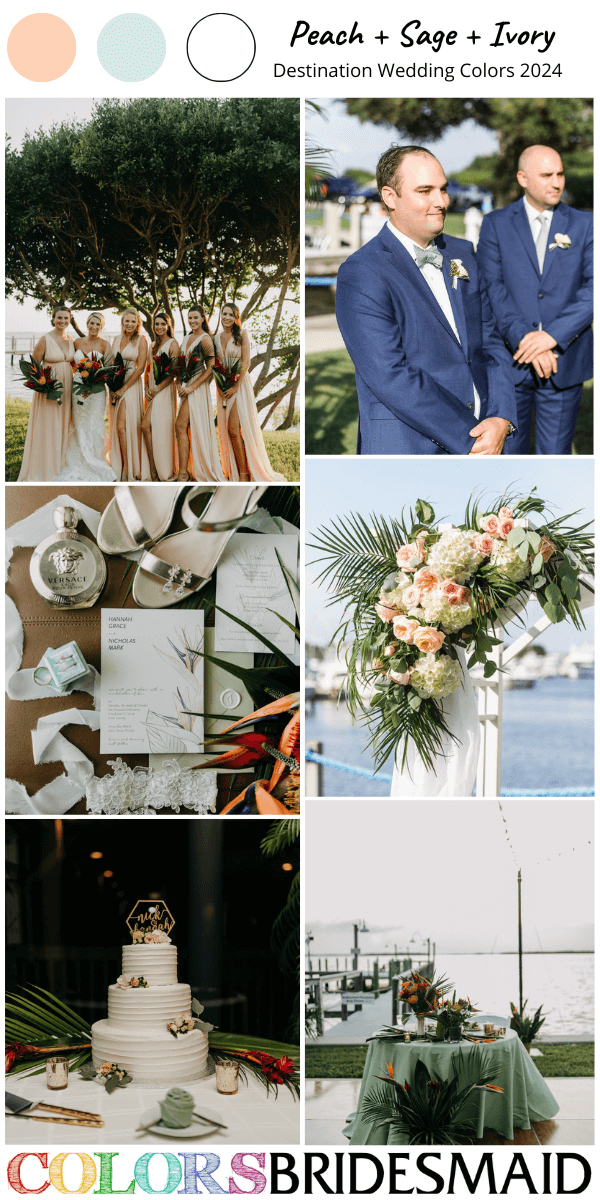 Top 8 Destination Wedding Color Combos 2024 for Peach Sage and Ivory