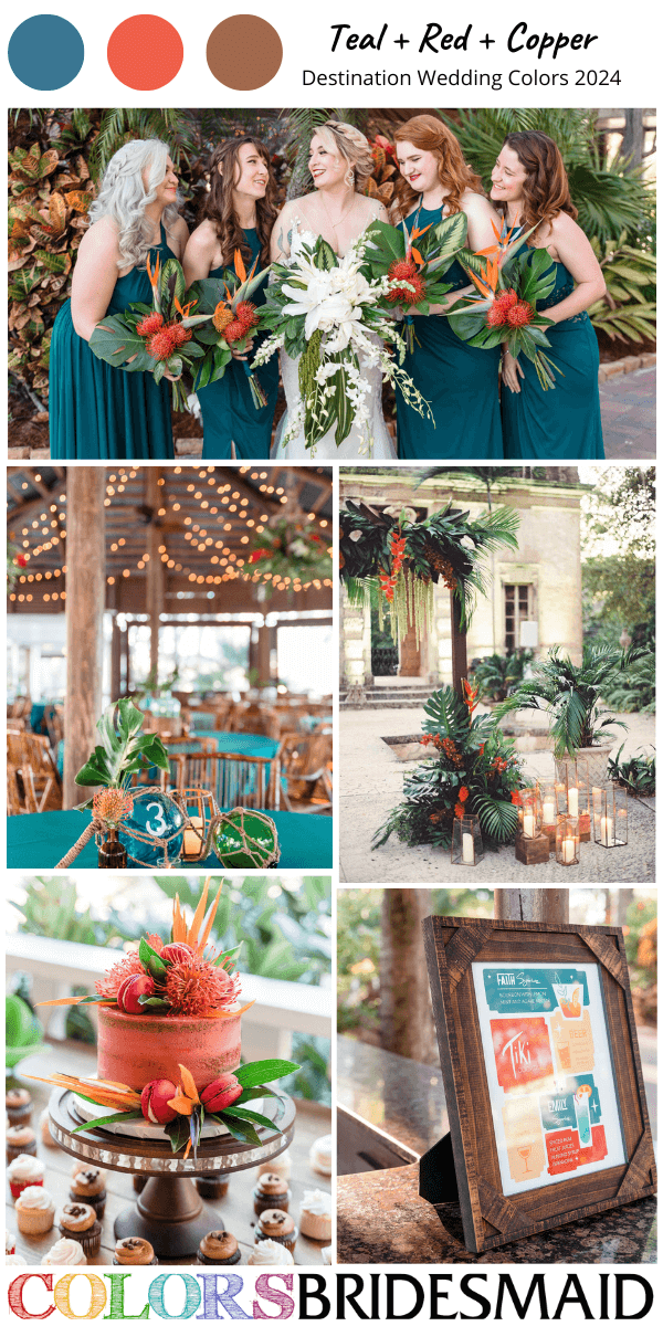 Top 8 Destination Wedding Color Combos 2024 for teal red and copper