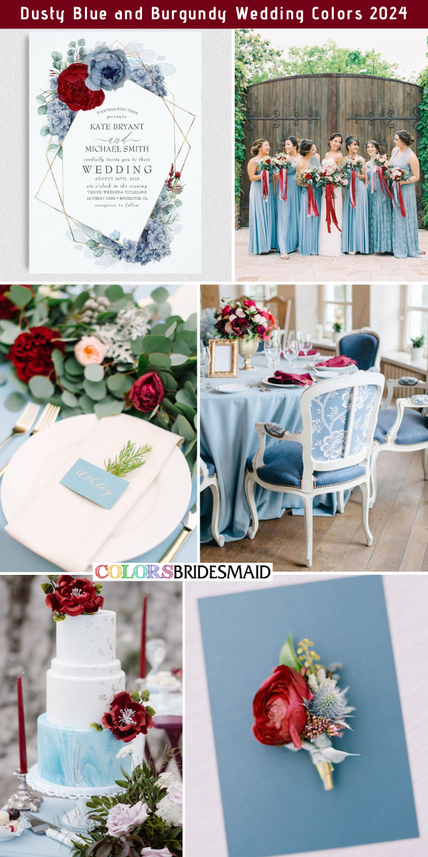 Lovely Dusty Blue Wedding Color Palettes for 2024 - Dusty Blue + Burgundy