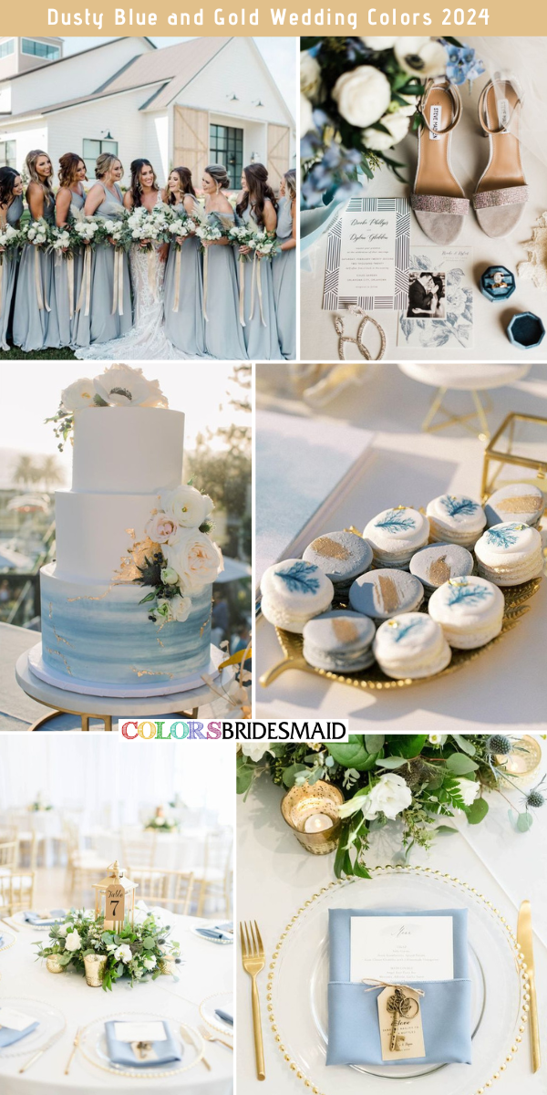 Lovely Dusty Blue Wedding Color Palettes for 2024 - Dusty Blue + Gold