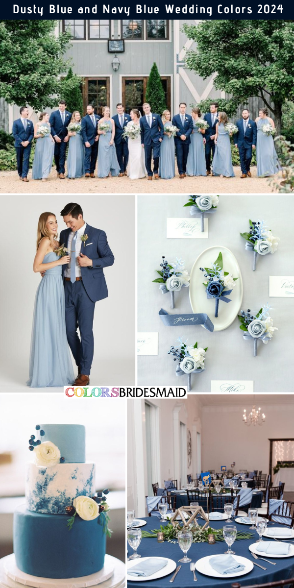 Lovely Dusty Blue Wedding Color Palettes for 2024 - Dusty Blue + Navy Blue