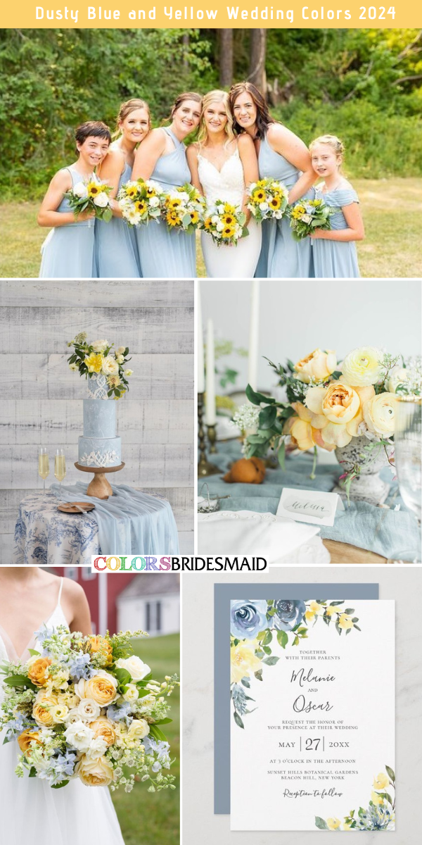 Lovely Dusty Blue Wedding Color Palettes for 2024 - Dusty Blue + Yellow